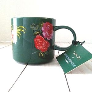 NWT STARBUCKS BAN.DO HOLIDAY 2018 LIMITED EDITION GREEN FLORAL CERAMIC MUG 12 OZ